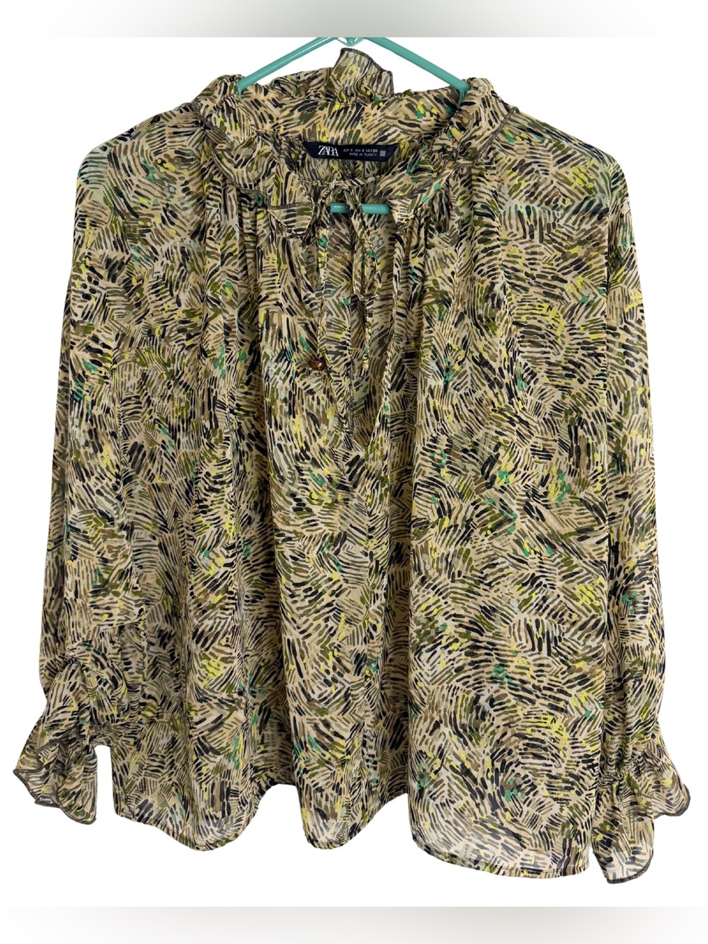 3/$20 Zara Abstract Print Long Sleeve Sheer Blouse Size Small